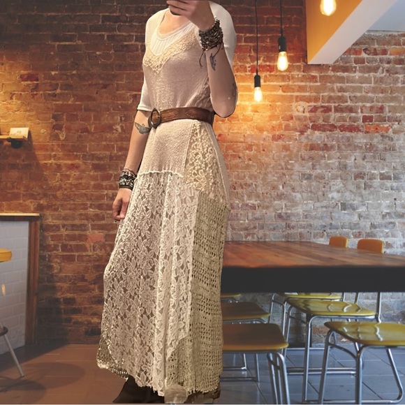 Upcycled crochet and lace gypsy boho free people maxi dress - Picture 13 of 14